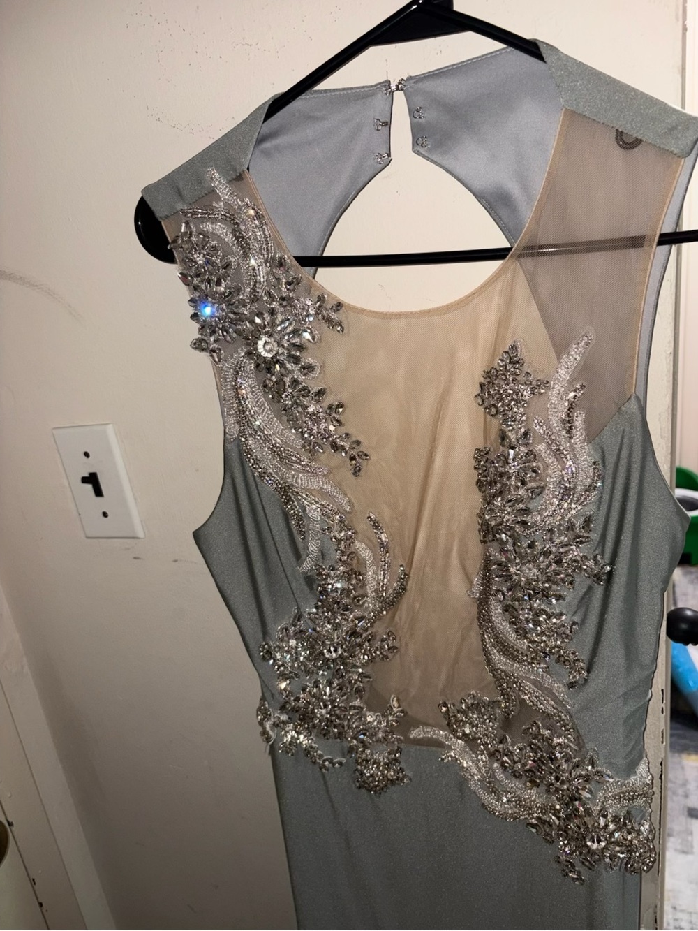 Elegant Silver Embellished Evening Dress
